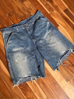Saint Michael Men's Distressed Blue Denim Carpenter Shorts